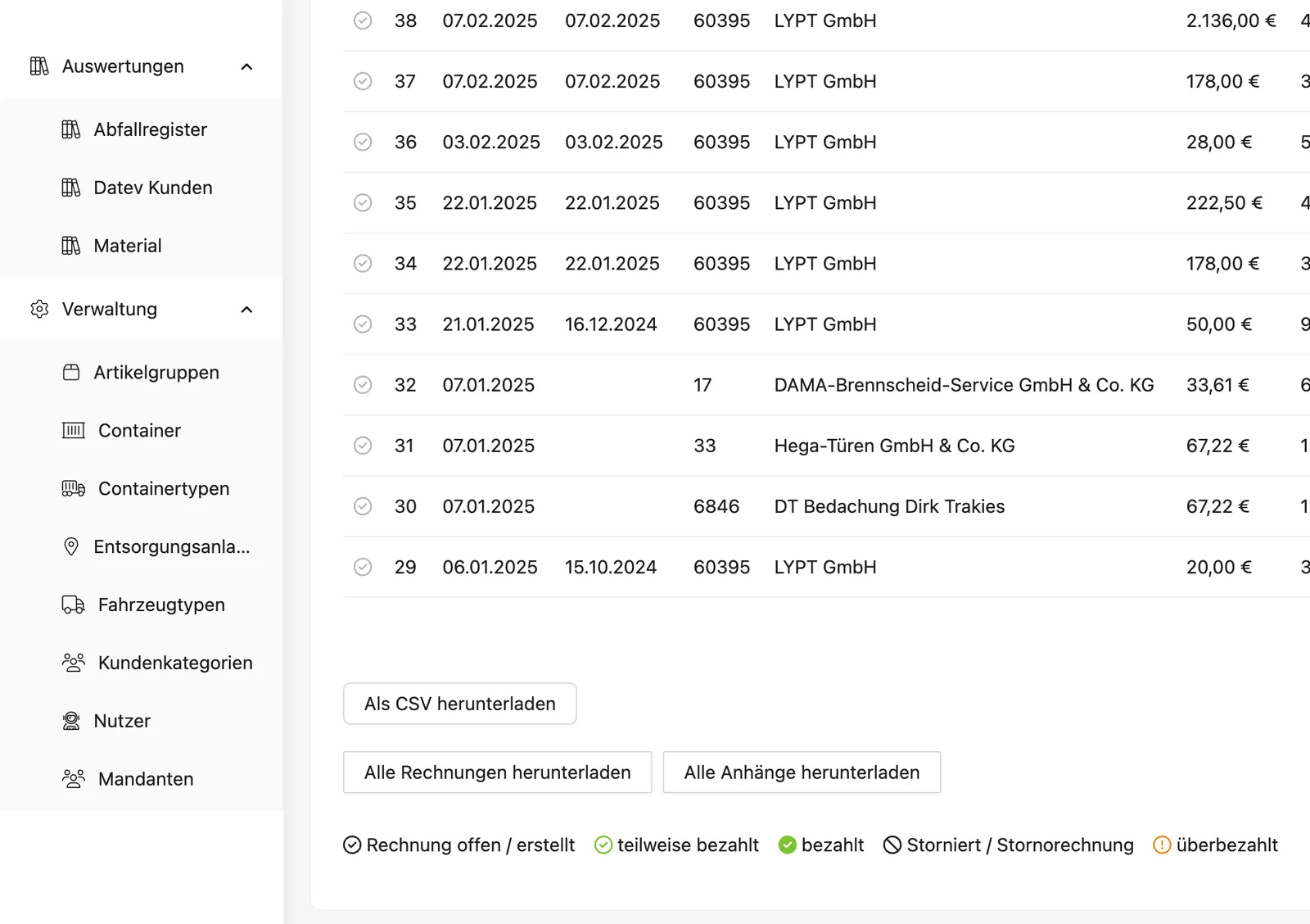 Hauptnavigation mit dem neuen Punkt „Verwaltung“