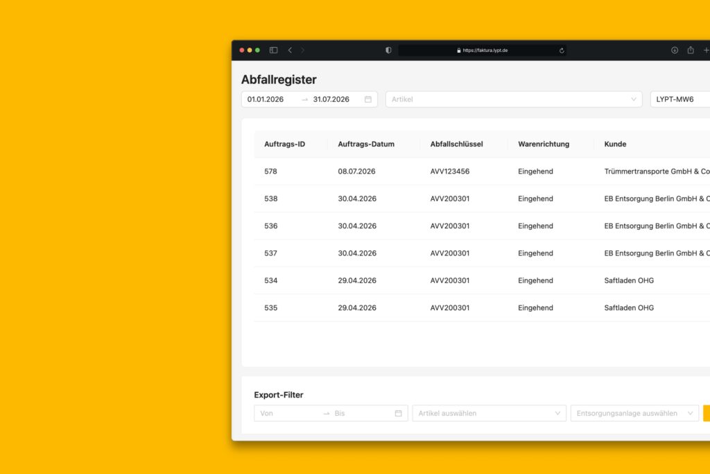 Automatisiertes Abfallregister und Betriebstagebuch in der Faktura Cloudsoftware